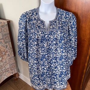 Max Studio Blue and White Floral Tunic
